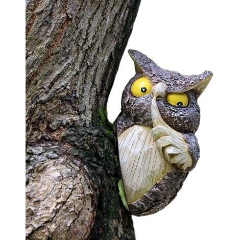 Statues de hibou pour jardin en plein air, décoration extérieure, leurre de hibou artificiel pour faire fuir les oiseaux, sculpture en résine de visage d'arbre pour décoration de jardin, art