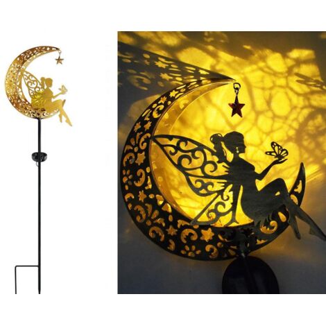 Statues de jardin solaires en fer, décoration extérieure, figurine de fée, piquet lumineux - Style 1