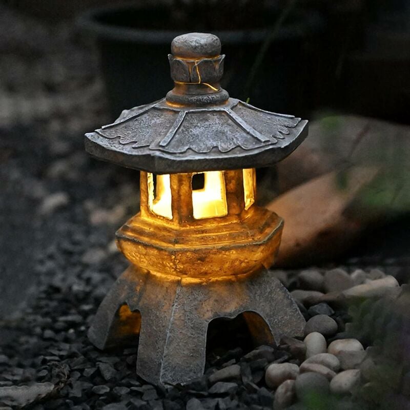 Fortuneville - Statues De Lanterne De Pagode à Énergie Solaire, Ornements De Jardin De Lumière De Pagode De Style Japonais, pagode vintage lumineuse