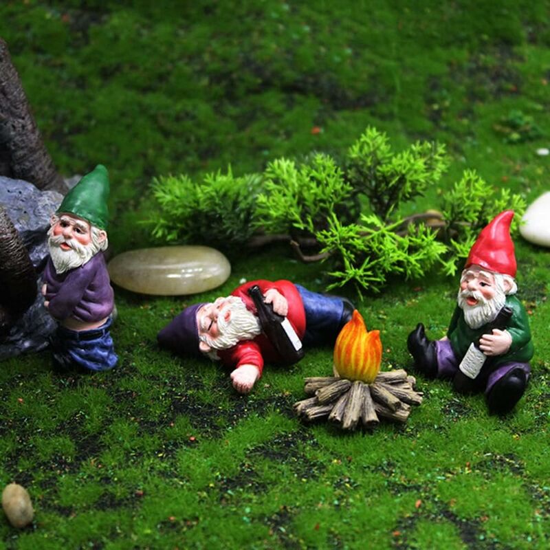 Abcrital - Statues de Nain de Jardin, lutins extérieurs intéressants, Artisanat en résine-4 pièces, Jardin de fées Miniature, décorations de pelouse