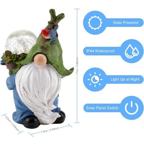 Statues de nains de jardin, décorations de jardin extérieures peintes à la main, nains de jardin étanches, ornements en résine avec lumières solaires.