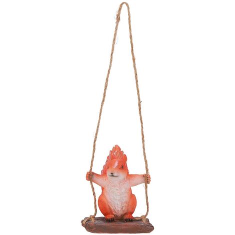 Statues d'écureuils suspendues, décoration de jardin, adorable sculpture d'écureuil sur balançoire, ornement de patio extérieur, figurine animale en résine rouge-brun