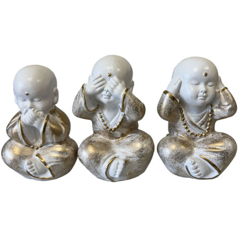 Statues en céramique trio de petits moines bouddhistes