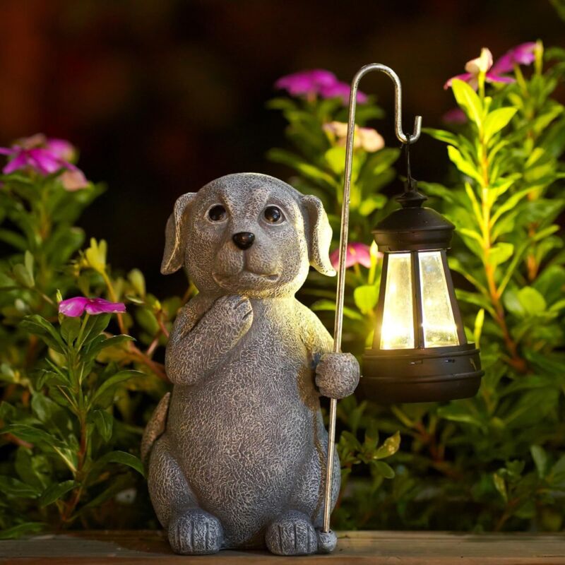 Statues solaires de chien pour décoration de jardin – Sculptures avec lanterne solaire pour dégagement extérieur de pelouse pour patio, balcon,
