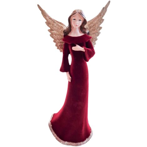 Statuetta Angelo con Abito in velluto Rosso decorazione natalizia h 29 cm