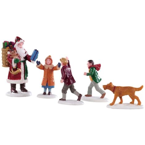 Statuetta Babbo natale e i bambini decorazione per presepe e villaggio natalizio