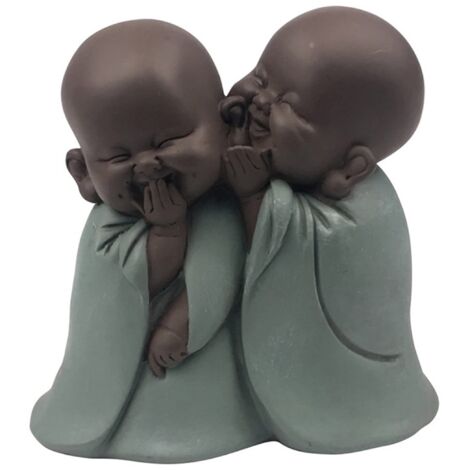 Statuetta Bonze sussurrante, portafortuna, decorazione Zen e Feng Shui, per creare un'atmosfera rilassante e spirituale, idea regalo, altezza: 12 cm, verde e marrone, Zen'Light