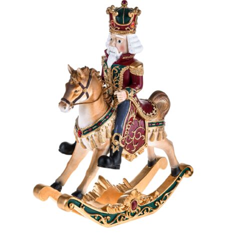 Statuetta cavallo a dondolo con babbo in resina per decorazioni interne