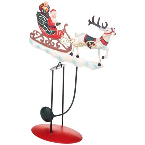 Statuetta con babbo natale con slitta e renne decorazione per interno h 32 cm