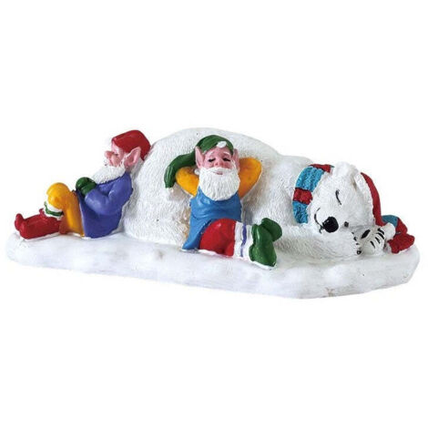 Statuetta con Elfi che prendono una pausa decorazione per villaggi natalizi e presepe