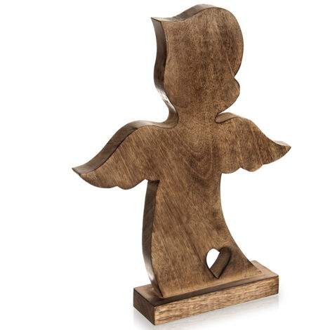 STATUETTA DI ANGELO NATALIZIO IN LEGNO, DECORAZIONE NATALIZIA MANGO, 38,5 CM