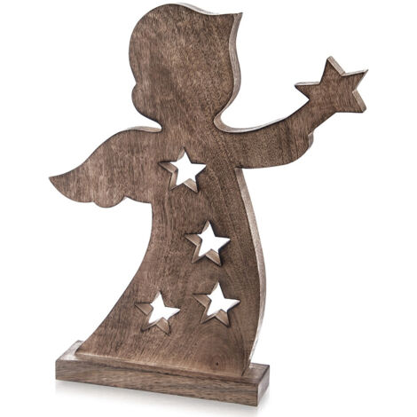 STATUETTA DI ANGELO NATALIZIO IN LEGNO, DECORAZIONE NATALIZIA MANGO, 43 CM