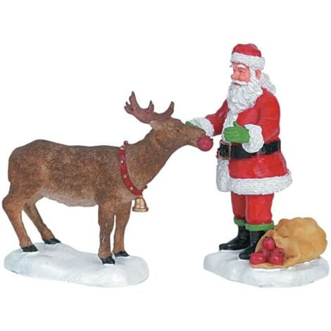Statuetta di Babbo Natale con la renna decorazione per presepe e villaggio natalizio
