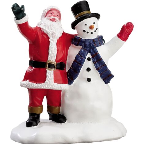 Statuetta di Babbo Natale con pupazzo di neve decorazione per presepe e villaggio natalizio