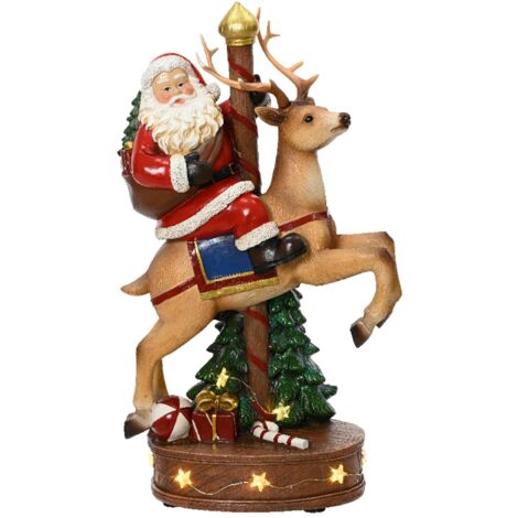 Statuetta di Babbo Natale con renna in poliresina con Led, decorazione per interno , h 33.5 cm