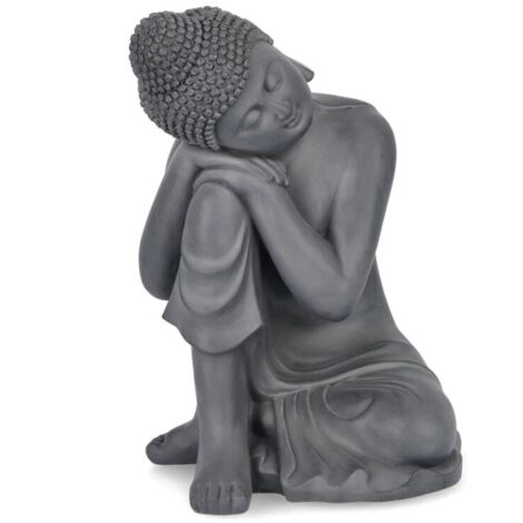 Statuetta di Buddha pensante "Pattaya" in Fibra di Vetro e Argilla, decorazione per uso esterno -27.5 x 35.5 cm