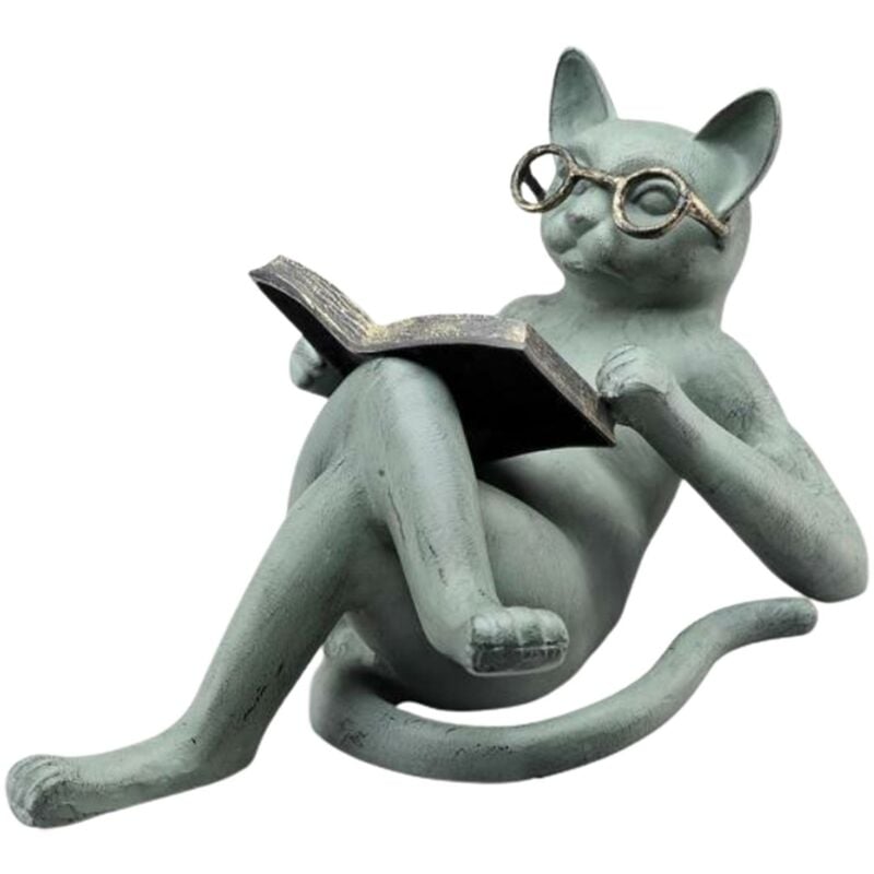 Statuetta di gatto Lettura Vintage Casting Resina animale vivida Statua di gatto Articoli per la casa Grigio