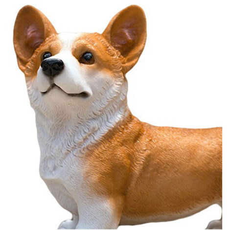 Statuetta di piccolo cane Corgi, graziosa e vivace, in resina, compatta, ideale per giardini interni e uffici, di colore giallo.