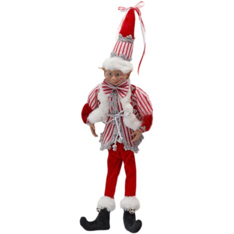 Statuetta "Elfo" natalizia, colore bianco e rosso, da 53 cm -Scarpe Rosse
