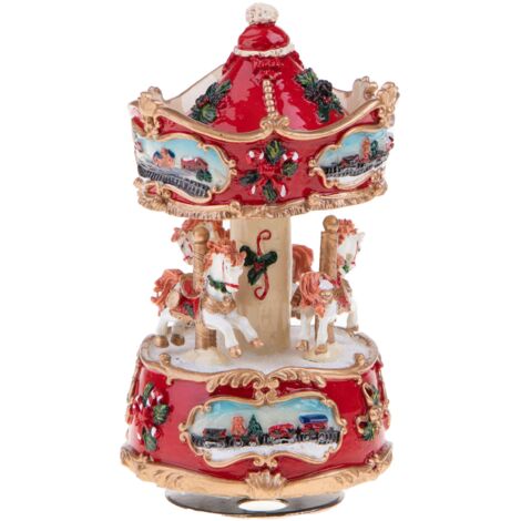 Statuetta giostra con carillon in resina H13,50 cm per decorazioni natalizie