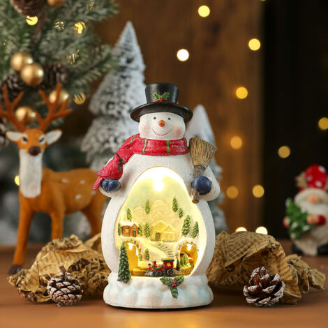Statuetta natalizia artigianale, pupazzo di neve rotante per festival, ornamento in resina, decorazione natalizia da collezione