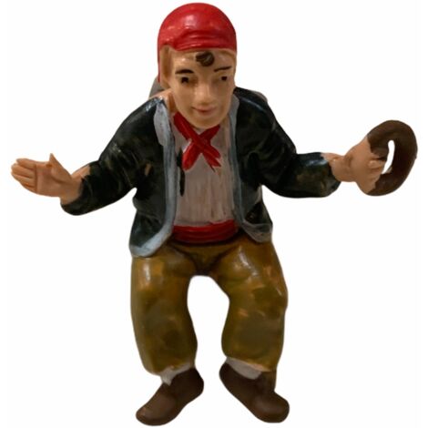 Statuetta per presepe natalizio uomo seduto con una ciambella h 7 cm