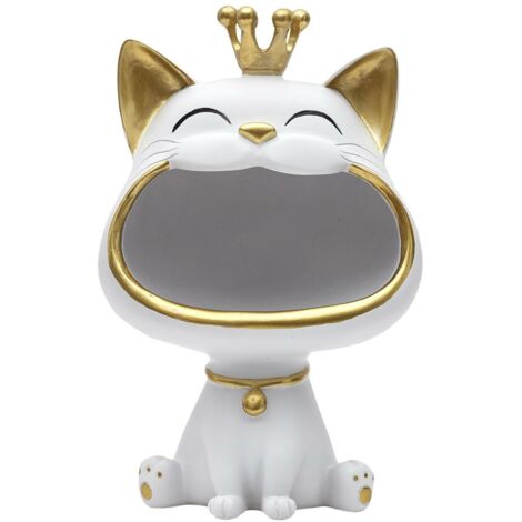 Statuetta portaoggetti a forma di gatto BIANCO ORO