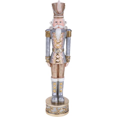 Statuetta soldato schiaccianoci con cappello in resina per decorazioni natalizie
