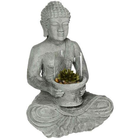 Statuette bouddha assis ciment H40cm - Atmosphera créateur d'intérieur - Argent