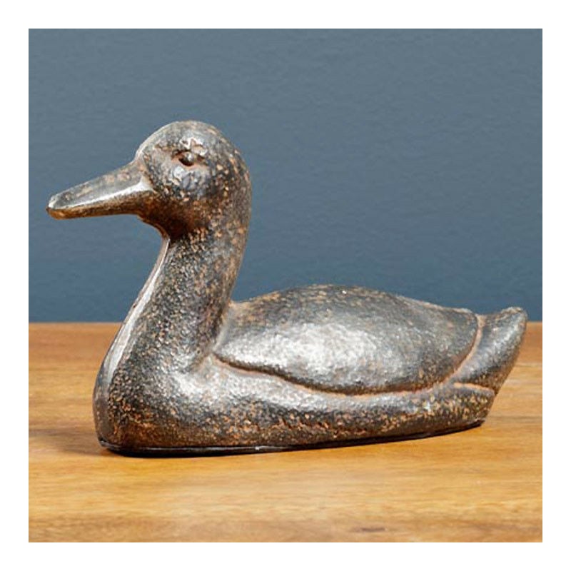 Chehoma - Statuette canard fonte 8x15cm - Marron patiné