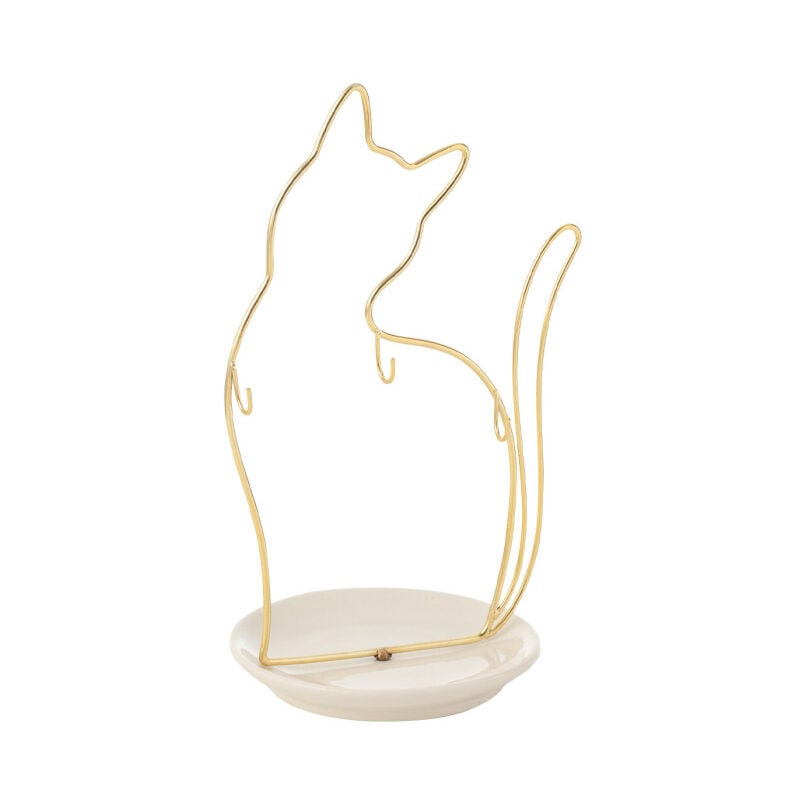 Paris Prix - Statuette Chat en Porcelaine 'Bol' 27cm Blanc