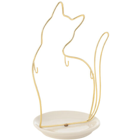 Statuette Chat en Porcelaine "Bol" 27cm Blanc