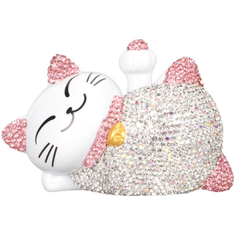 Statuette Chat Maneki-neko Solaire avec Bras Bougeant, Décoration Porte-Bonheur Chat Fortune Oreilles Roses