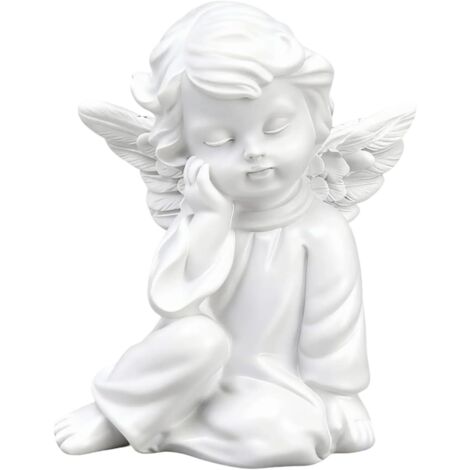 Statuette d'ange Endormi en Résine, Petite Figurine de Jardin et Décoration d'Intérieur (5.5x6 cm) - Ange de Cimetière et de Tombe Blanc pour Décor Maison, Balcon, Étagère - Cadeau Symbolique