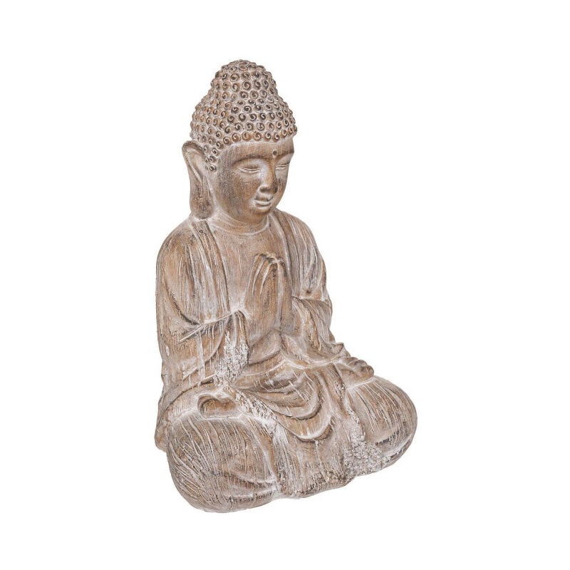 Statuette Déco Bouddha 'Effet Bois' 45cm Lin