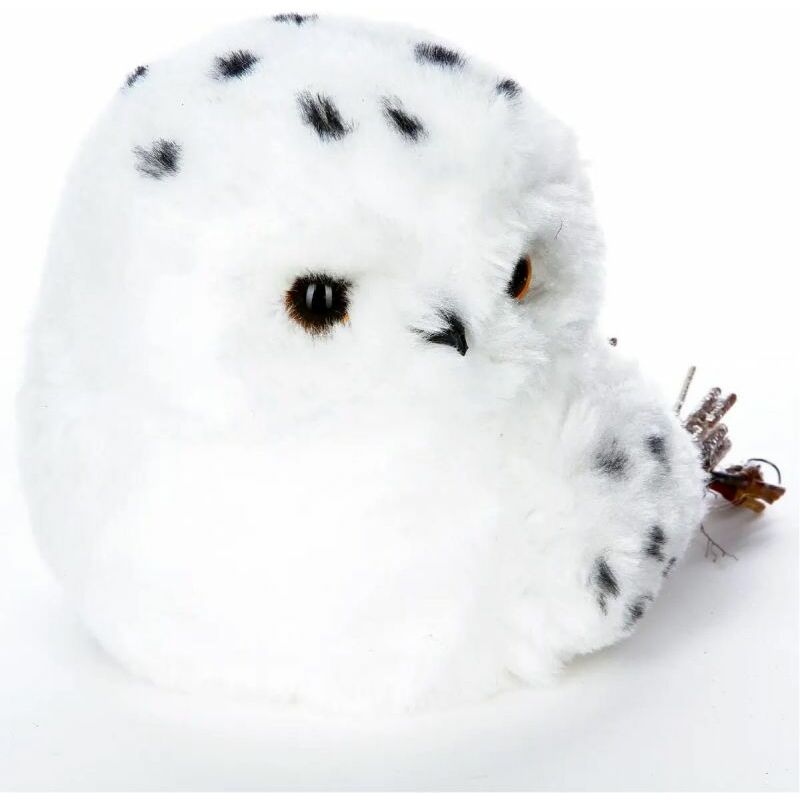 Statuette Déco 'Hibou Fourrure' 21cm Blanc