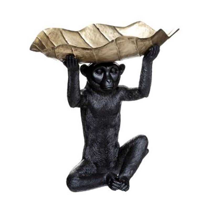 Statuette Déco 'Singe Feuille' 36cm Noir & Or