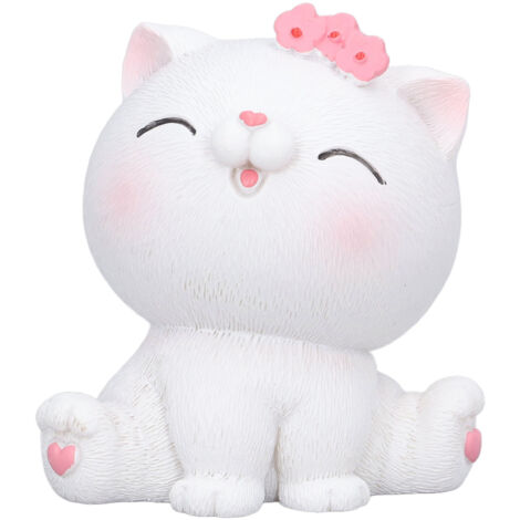 Statuette de Chat Blanc en Résine Synthétique - Déco Bureau et Maison Mignonne