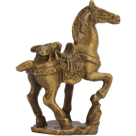 Statuette de Cheval en Laiton Artisanale, Décoration de Bureau Rétro Porte-Bonheur Sculptée Main
