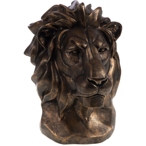 Statuette de décoration tête de lion en résine or antique