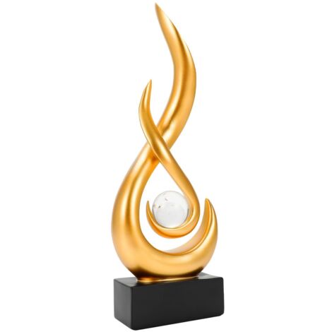 Statuette de Flamme Moderne en Résine Dorée avec Boule de Verre - Objet de Décoration Design pour Salon, Bureau et Chambre - Hauteur 30cm