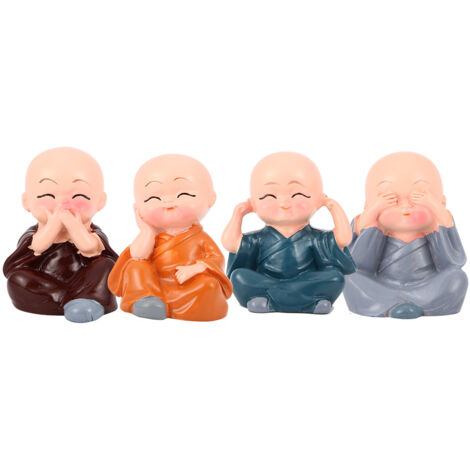 Statuette de Moine Mignon en Résine - 4 Pièces Déco Bureau et Cadeau Créatif