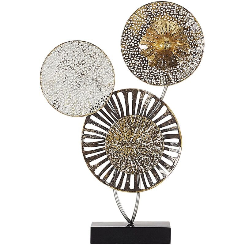 Beliani - Statuette Figurine Décorative en Métal Doré et Argenté en Forme de 3 Cercles Idéale pour Embellir un Intérieur au Style Moderne et