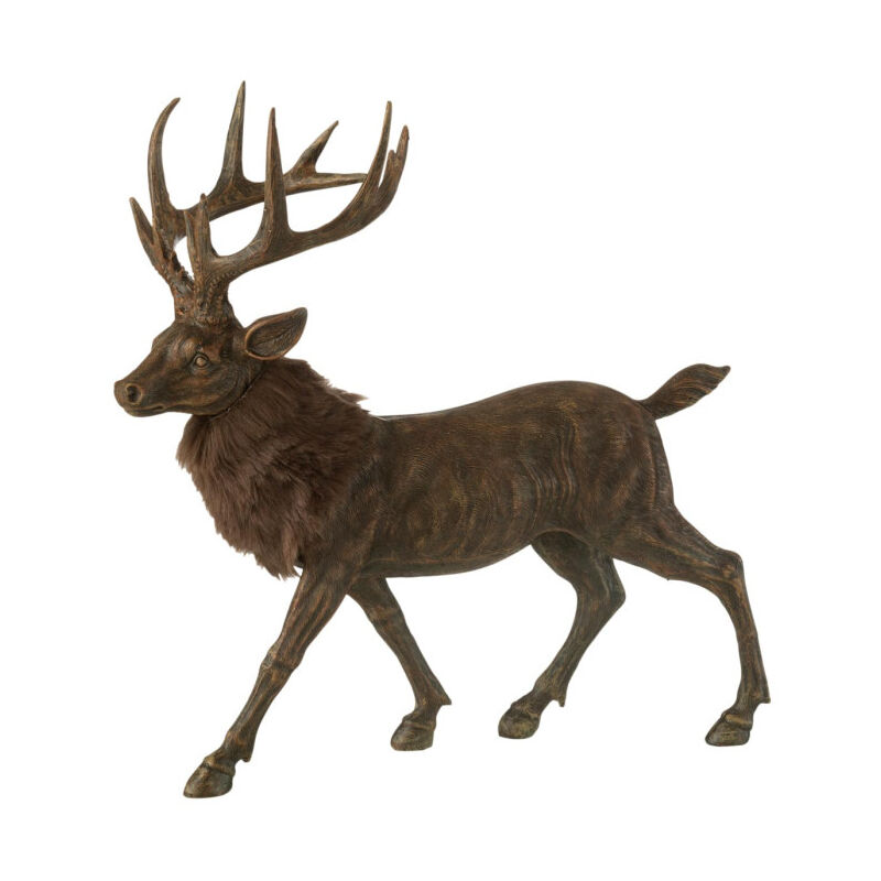 Paris Prix - Statuette Déco Cerf 'Imitation Fourrure' 39cm Marron