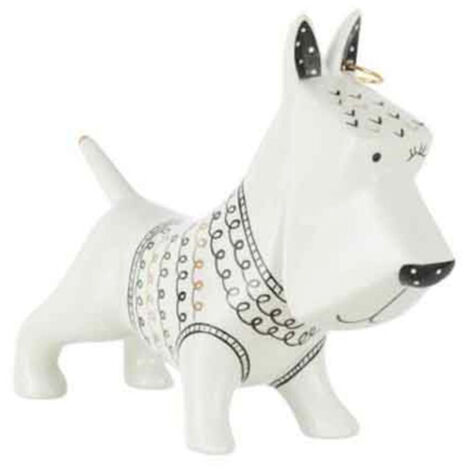 Statuette Déco "Chien avec Pull" 22cm Blanc & Noir