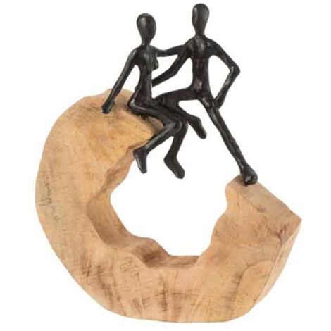 Statuette Déco "Couple Assis" 29cm Naturel & Noir