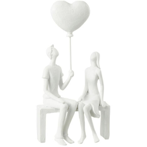 Statuette Déco "Couple Assis Ballon" 23cm Blanc