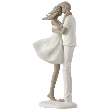 Statuette Déco "Couple Bisou" 24cm Blanc