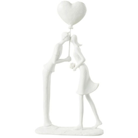 Statuette Déco "Couple Bisou Cœur" 30cm Blanc