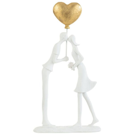 Statuette Déco Couple Bisous "Cœur" 30cm Blanc